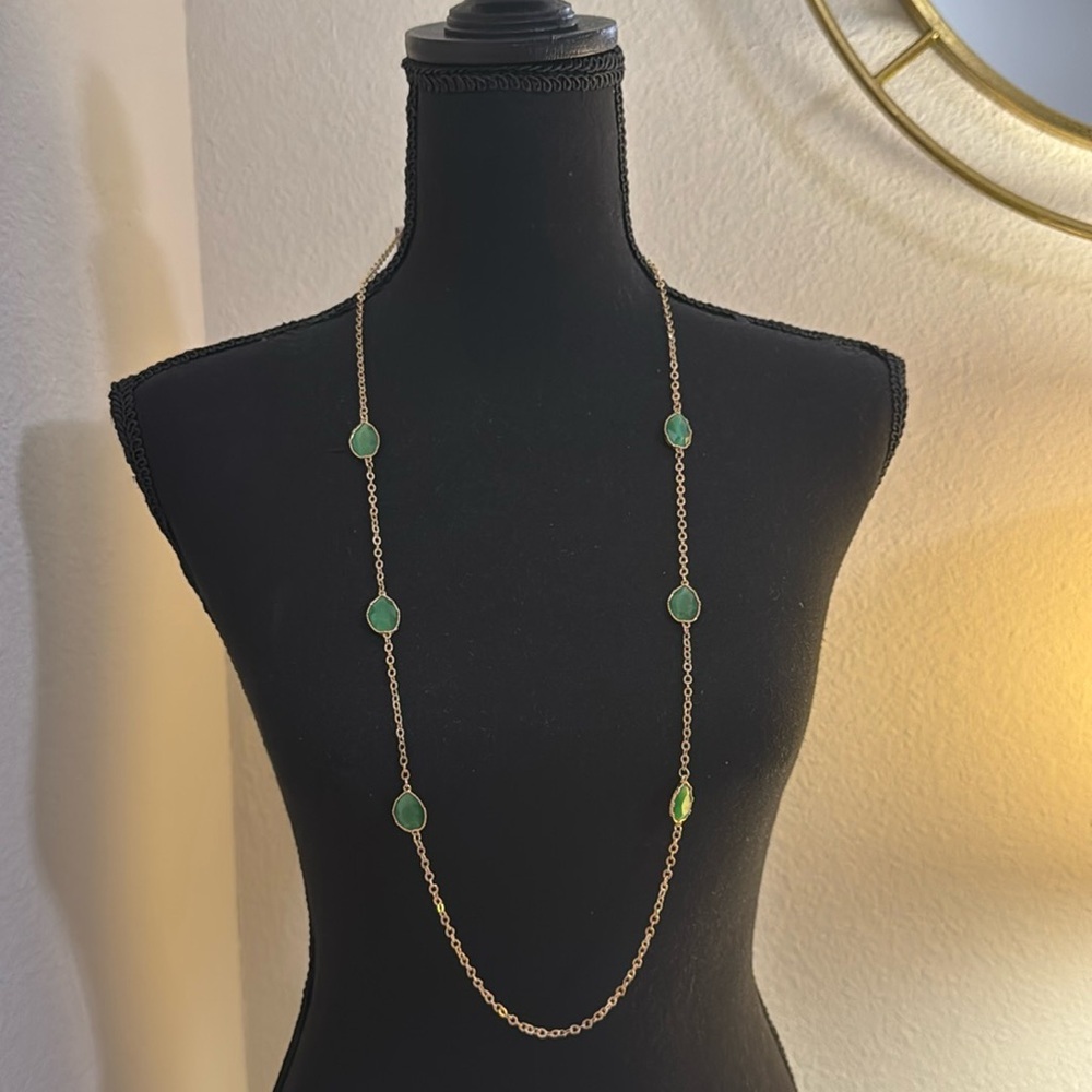 Gorgeous Green Stone Long Necklace